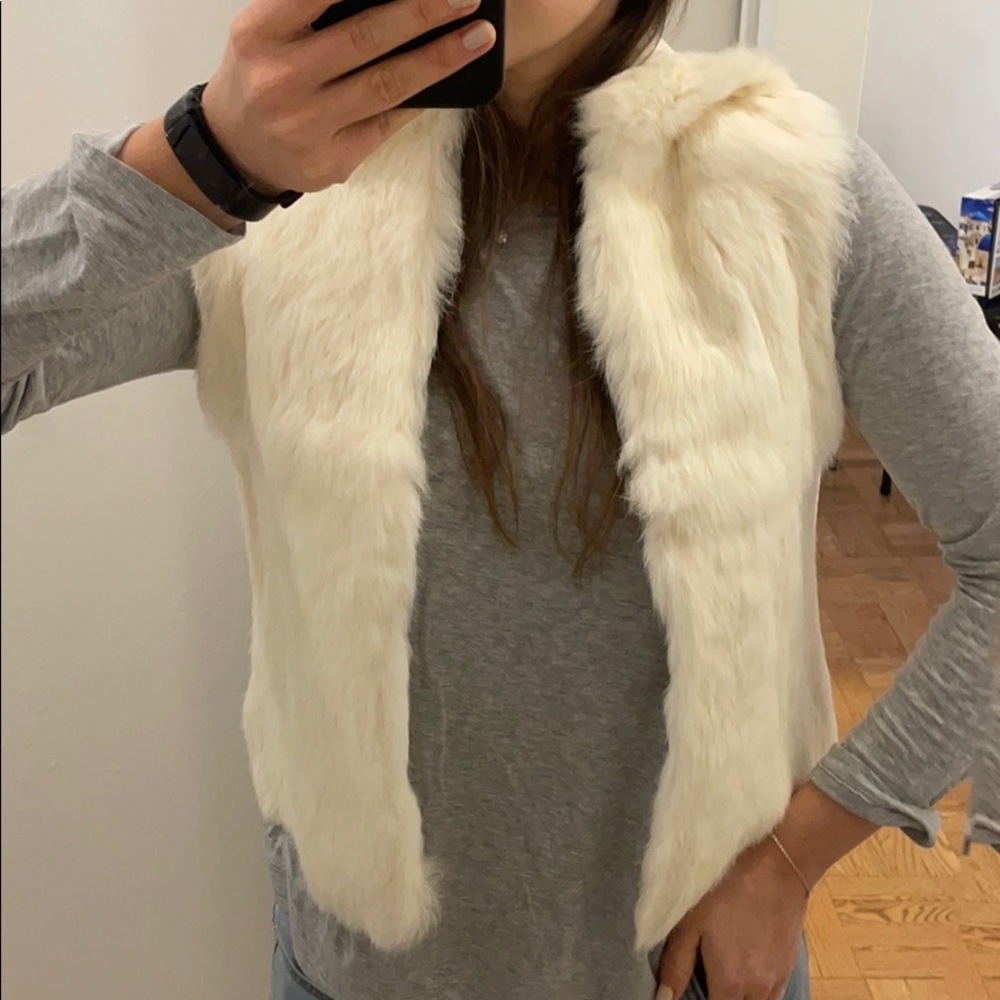Joie Fur & Leather White Vest with Hood, small